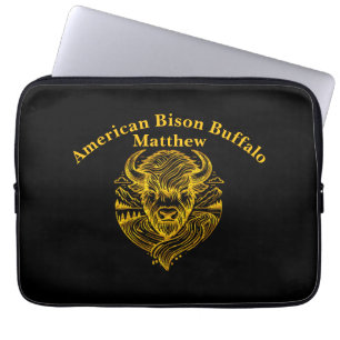 Stylised Gold Bison Illustration in Nature Setting Laptop Sleeve