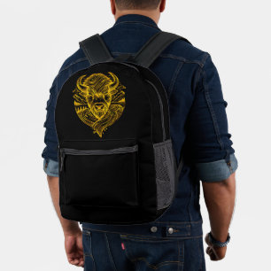 Stylised Gold Bison Illustration in Nature Setting Printed Backpack