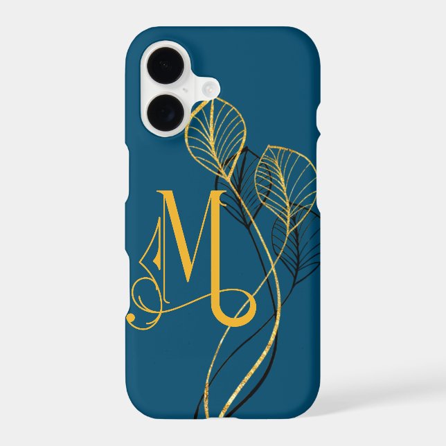 Stylised Gold & Black Floral Monogram M on Blue (Back)