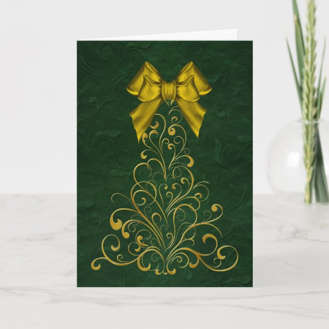 Stylised Gold Christmas Tree Greeting Card (Front)