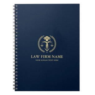 Stylised Gold Justice Logo Royal Blue Background Notebook