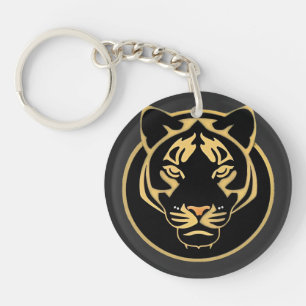Stylised Golden Tiger Logo Design Key Ring