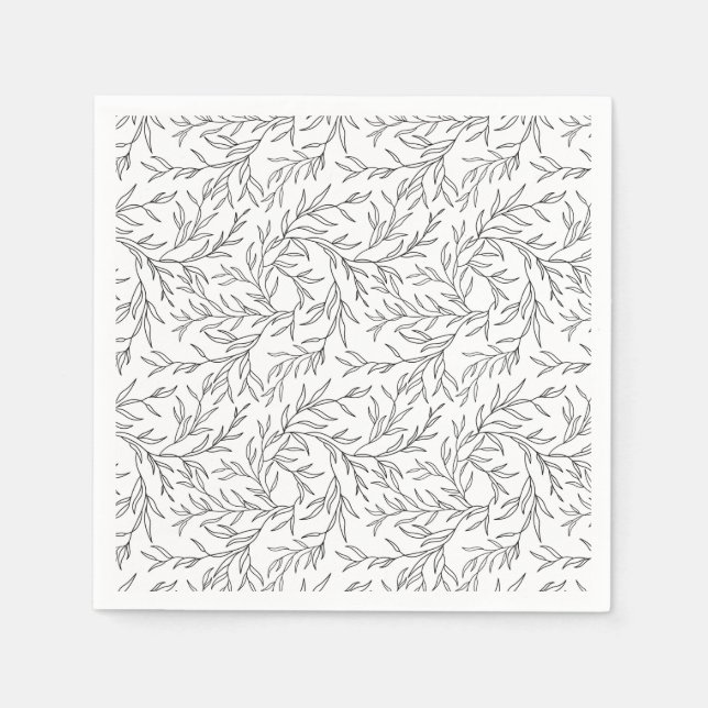 Stylised graceful linear branches with leaves napkin (Front)