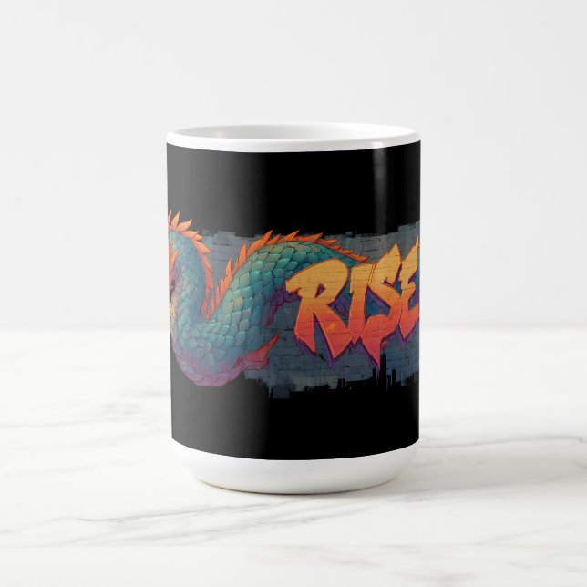 Stylised Graffiti Dragon Mural with Bold 'RISE'  Coffee Mug (Center)