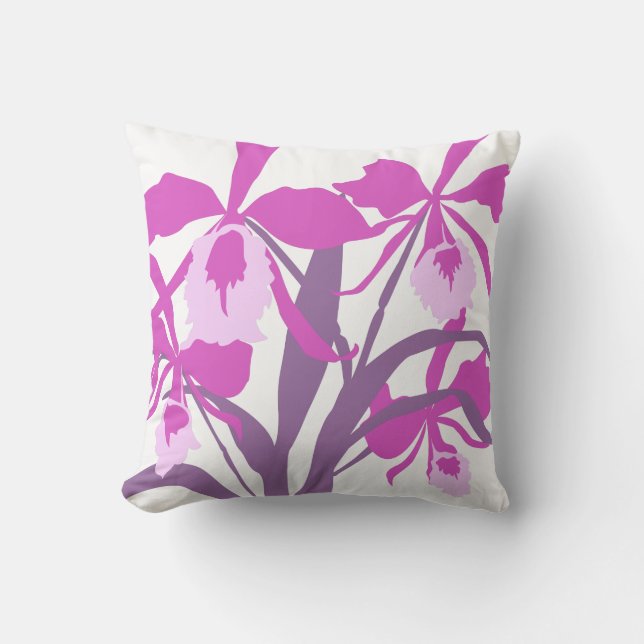Stylised graphic purple aqua orchid art pillow (Front)