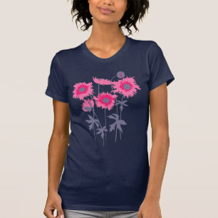 Stylised graphic ragged poppies pink & grey T-Shirt