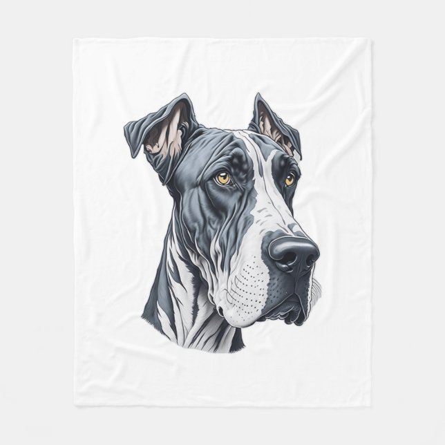 Stylised Great Dane Head  Fleece Blanket (Front)