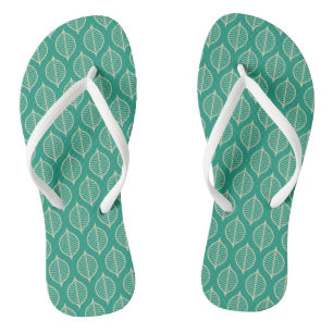 Stylised Green Leaf Pattern Flip Flops