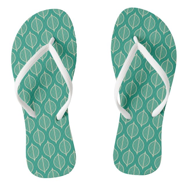 Stylised Green Leaf Pattern Flip Flops (Footbed)