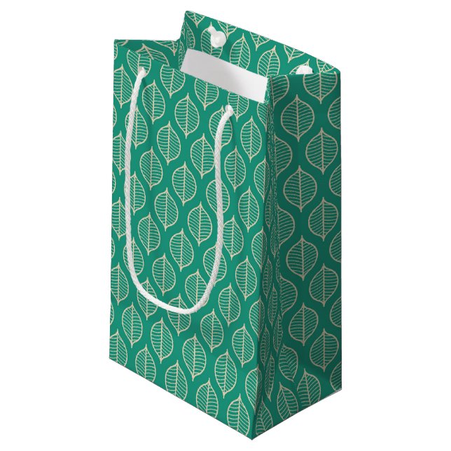 Stylised Green Leaf Pattern Small Gift Bag (Front Angled)