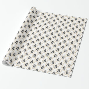 Stylised Grey & Gold Floral Damasks Wrapping Paper
