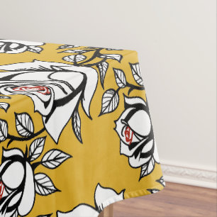 Stylised Hand Drawn Roses In Black And White  Tablecloth