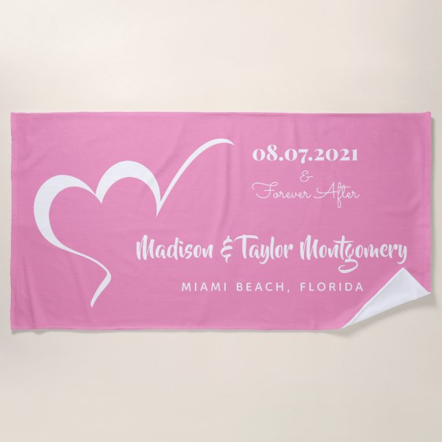 Stylised Heart custom text & colour beach towel (Front)