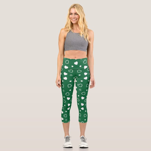 Stylised hearts pattern 6 capri leggings (Front)