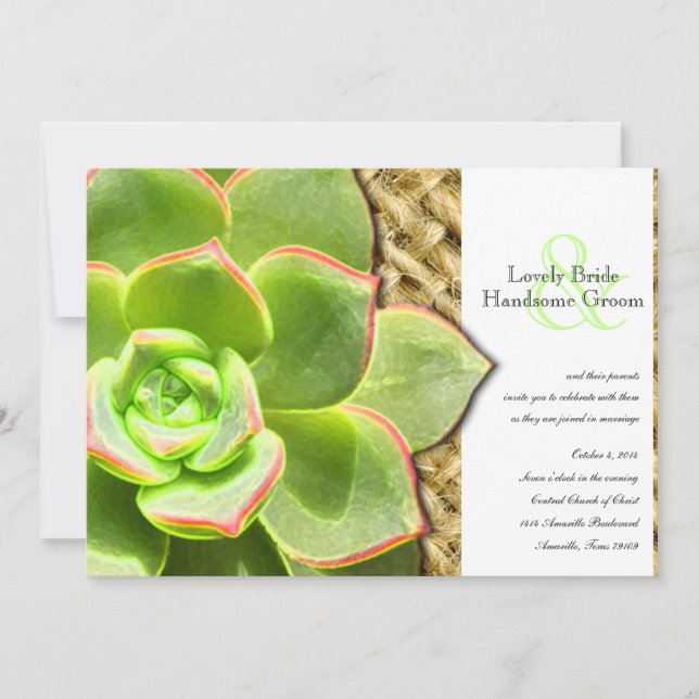 Stylised Hen and Chicks Burlap Wedding Invitation (Front)