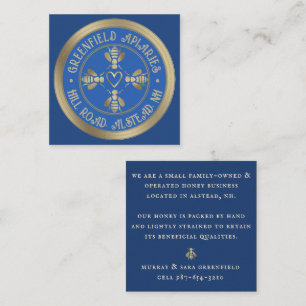Stylised Honeybee Design Royal Blue with Gold Square Business Card