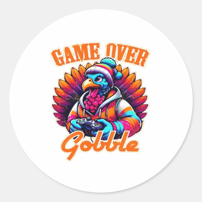 Stylised Hoodie Turkey Gamer with Distressed Orang Classic Round Sticker (Front)