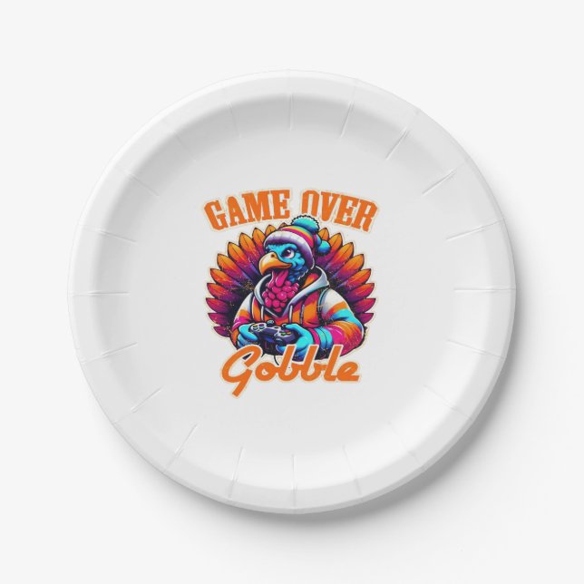Stylised Hoodie Turkey Gamer with Distressed Orang Paper Plate (Front)