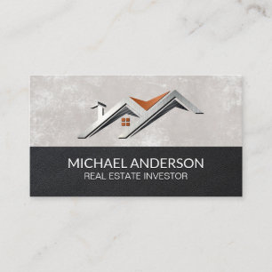Stylised House Roof Logo Leather Texture Business Card