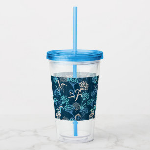 Stylised Hydrangea Floral Pattern - Elegant Blue Acrylic Tumbler