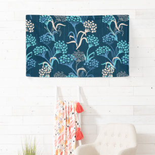 Stylised Hydrangea Floral Pattern - Elegant Blue Banner