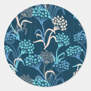 Stylised Hydrangea Floral Pattern - Elegant Blue Classic Round Sticker