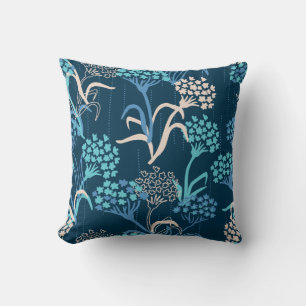 Stylised Hydrangea Floral Pattern - Elegant Blue Cushion