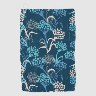 Stylised Hydrangea Floral Pattern - Elegant Blue Golf Towel