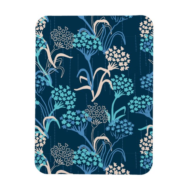 Stylised Hydrangea Floral Pattern - Elegant Blue Magnet (Vertical)