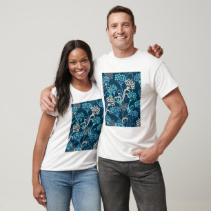 Stylised Hydrangea Floral Pattern - Elegant Blue T-Shirt
