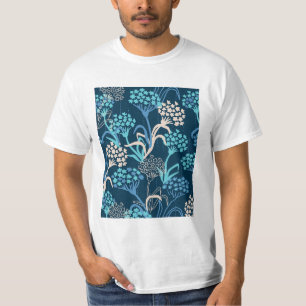 Stylised Hydrangea Floral Pattern - Elegant Blue T-Shirt