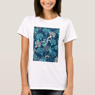 Stylised Hydrangea Floral Pattern - Elegant Blue T-Shirt