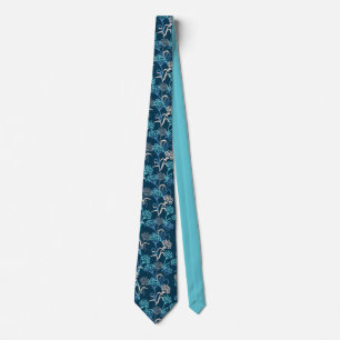 Stylised Hydrangea Floral Pattern - Elegant Blue Tie