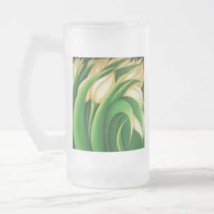 Stylised Illuminating Yellow Tulips Frosted Glass Beer Mug