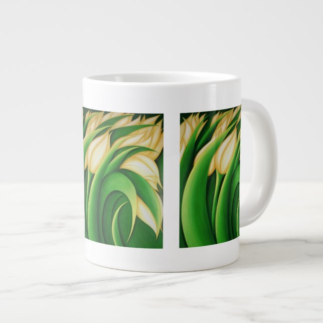 Stylised Illuminating Yellow Tulips Large Coffee Mug (Front Right)