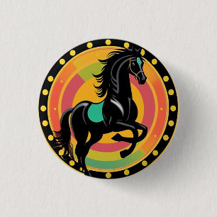 Stylised Illustration of a Black Horse 3 Cm Round Badge
