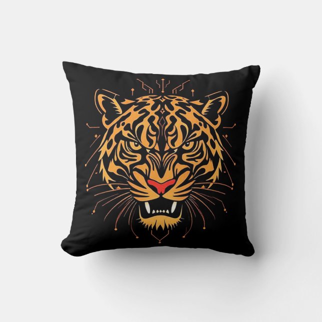 Stylised illustration of a tiger's head, cushion (Front)