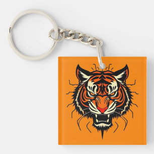 Stylised illustration of a tiger's head key ring