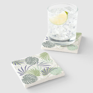 Stylised illustration of popular indoor plants stone coaster
