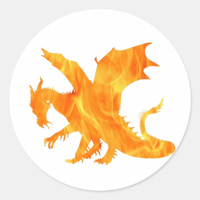Stylised image of Dragon in flame Classic Round Sticker (Front)