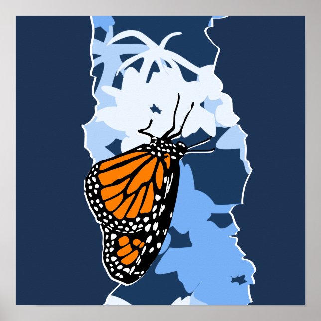 Stylised Insect Monarch Butterfly Orange & Blue Poster (Front)