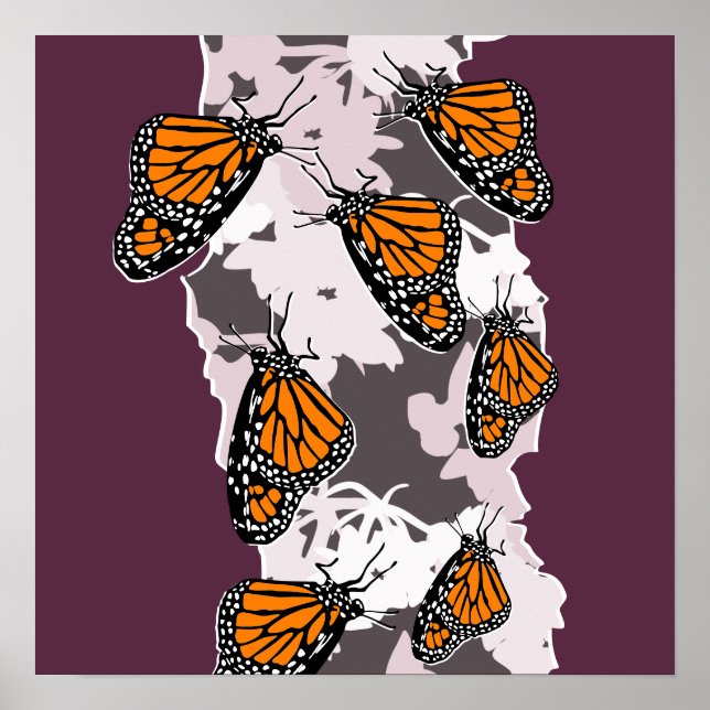 Stylised Insects Monarch Butterflies Orange Violet Poster (Front)