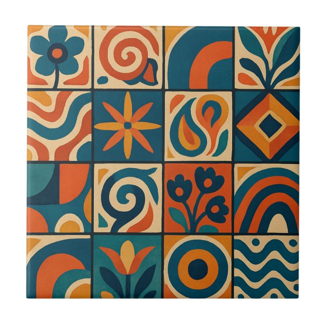 Stylised Interwoven Trellis Design Tile (Front)