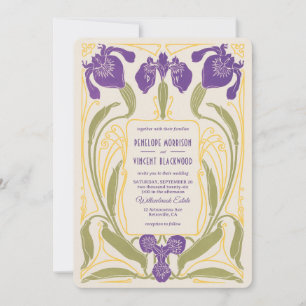 Stylised Iris Art Nouveau Wedding Invitation
