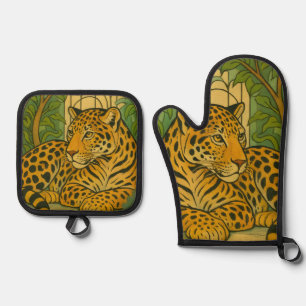 Stylised Jungle Elegance Oven Mitt & Pot Holder Set