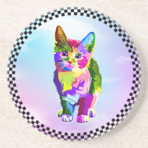 Stylised Kitten Prismatic Design-32345 Coaster