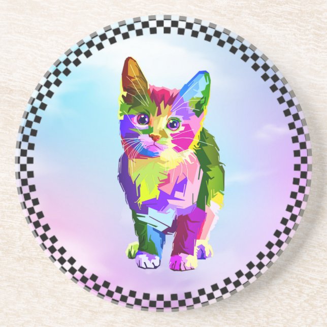 Stylised Kitten Prismatic Design-32345 Coaster (Front)