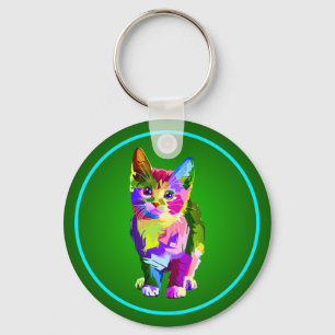 Stylised Kitten Prismatic Design-32345 Key Ring