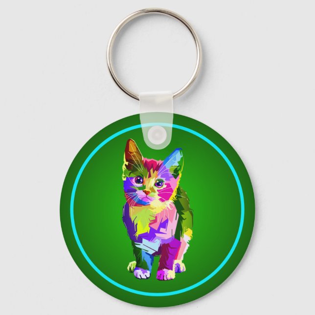 Stylised Kitten Prismatic Design-32345 Key Ring (Front)