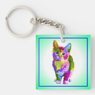 Stylised Kitten Prismatic Design-32345 Key Ring